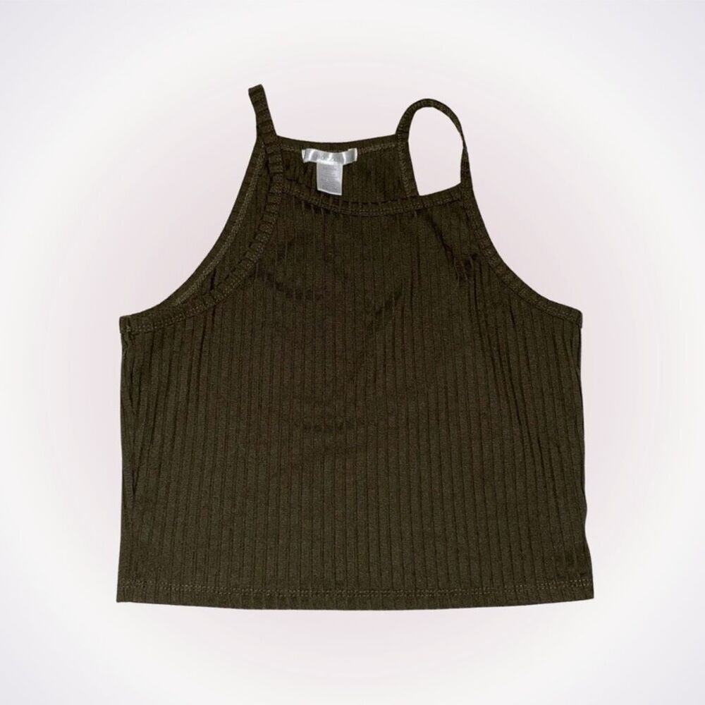 Bozzoli Olive Green Ribbed Crop Tank Top | Sz M